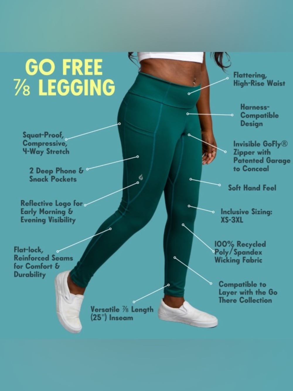 RARE Gnara Go Free 7/8 Leggings - Spruce Green - Large - Picture 7 of 10